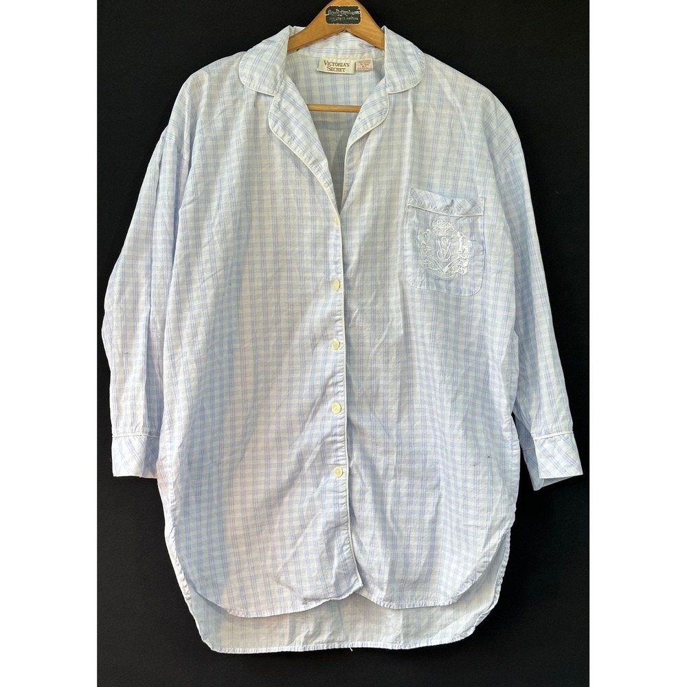 Victoria's Secret Sleep Shirt Plaid Button Down Womens M/L Blue